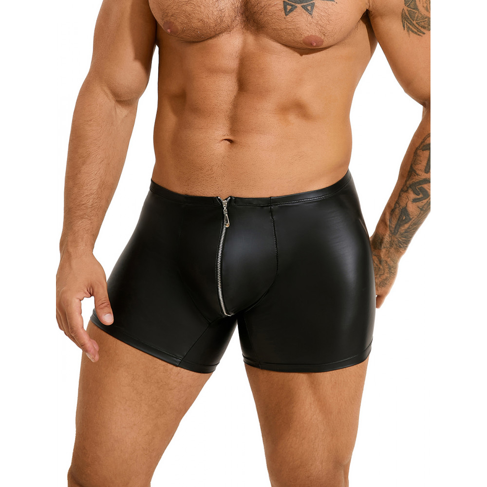 Різне - Труси на блискавці, чоловічі Star Night з імітацією шкіри, чорні, M