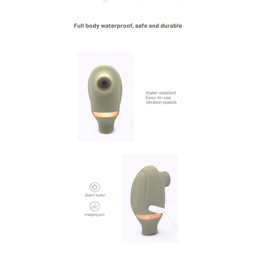 Вибратор-кролик - Вакуумный стимулятор клитора с функцией лизания (подвижный язычек) Sweet Em Velvet Lure, зеленый USB 8