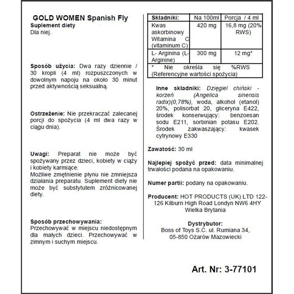 Збуджуючі засоби - Збуджуючі краплі для жінок ERO Spainish Fly, 30 мл 1