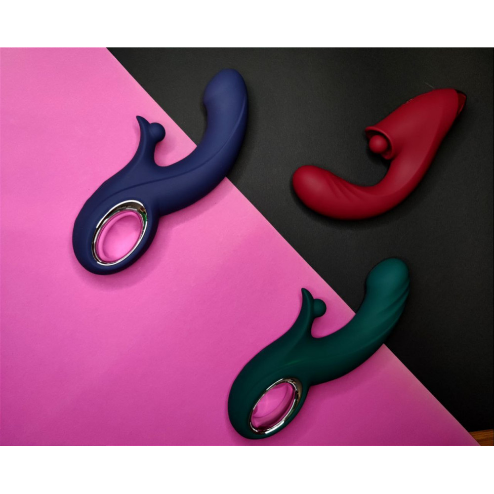 Разное - Вибратор-кролик Chisa Kissen Raider с фрикциями, зеленый, 20.3 см х 3.7 см 6