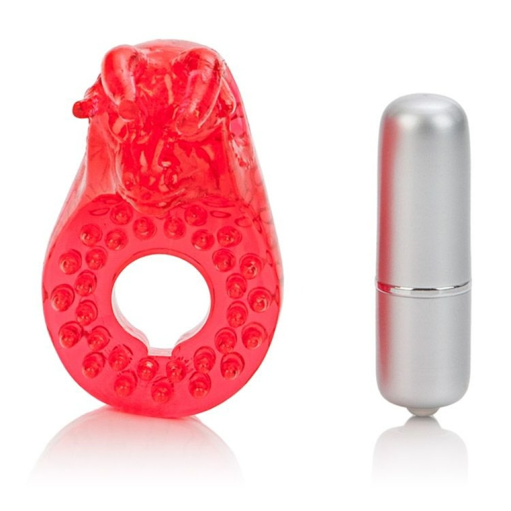 Секс игрушки - Вибро-эрекционное кольцо с быком CalExotics красное, 8.2 х 5 см 2