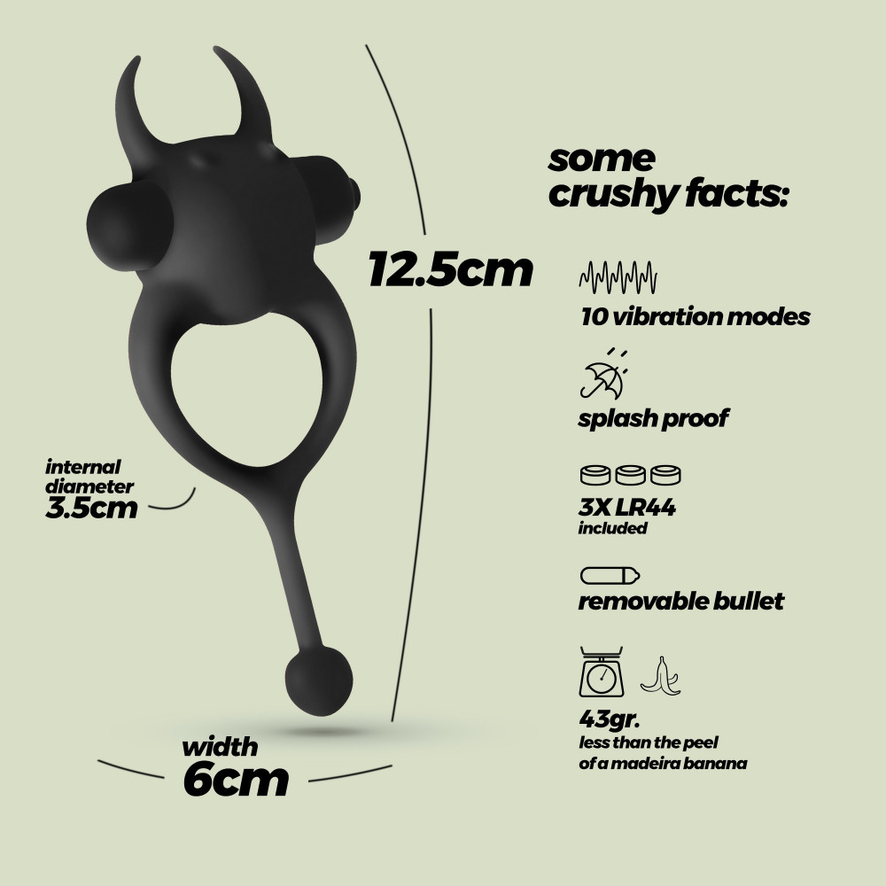 Эрекционные кольца с вибрацией - Виброкольцо CRUSHIOUS Daemon с рожками и хвостиком, 10 режимов, чёрное 5