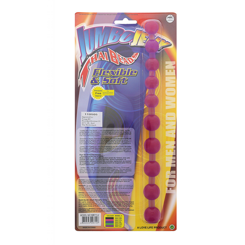 Анальные бусы и цепочки - Анальная цепочка Jumbo Jelly Thai Beads Carded, LAVENDER 1
