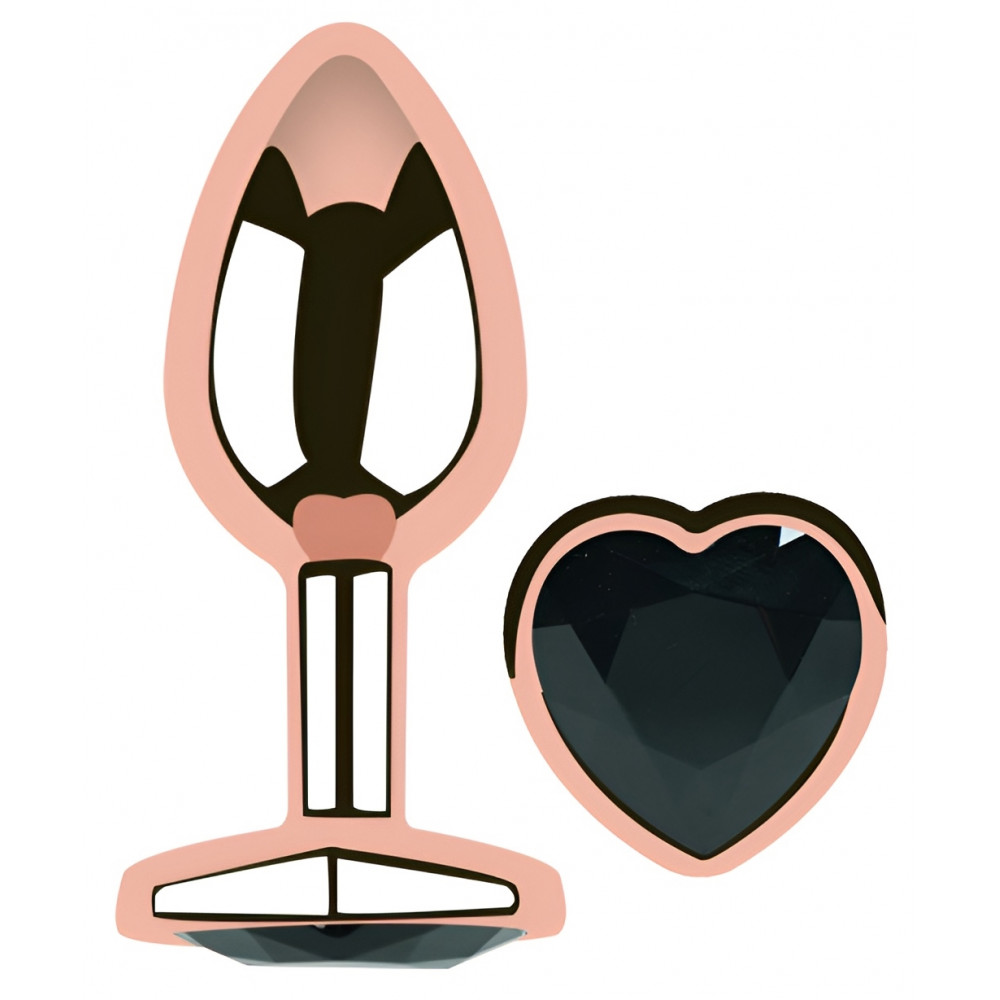 Анальные игрушки без вибрации - Анальная пробка с кристаллом EGZO - Rose Gold Heart Plug Black size S 3