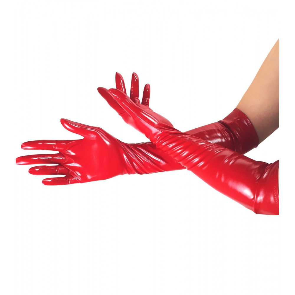 Женское эротическое белье - Глянцевые виниловые перчатки Art of Sex - Lora, размер М, цвет Красный 3