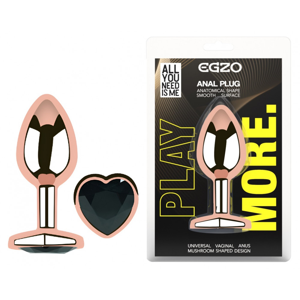 Анальные игрушки без вибрации - Анальная пробка с кристаллом EGZO - Rose Gold Heart Plug Black size S