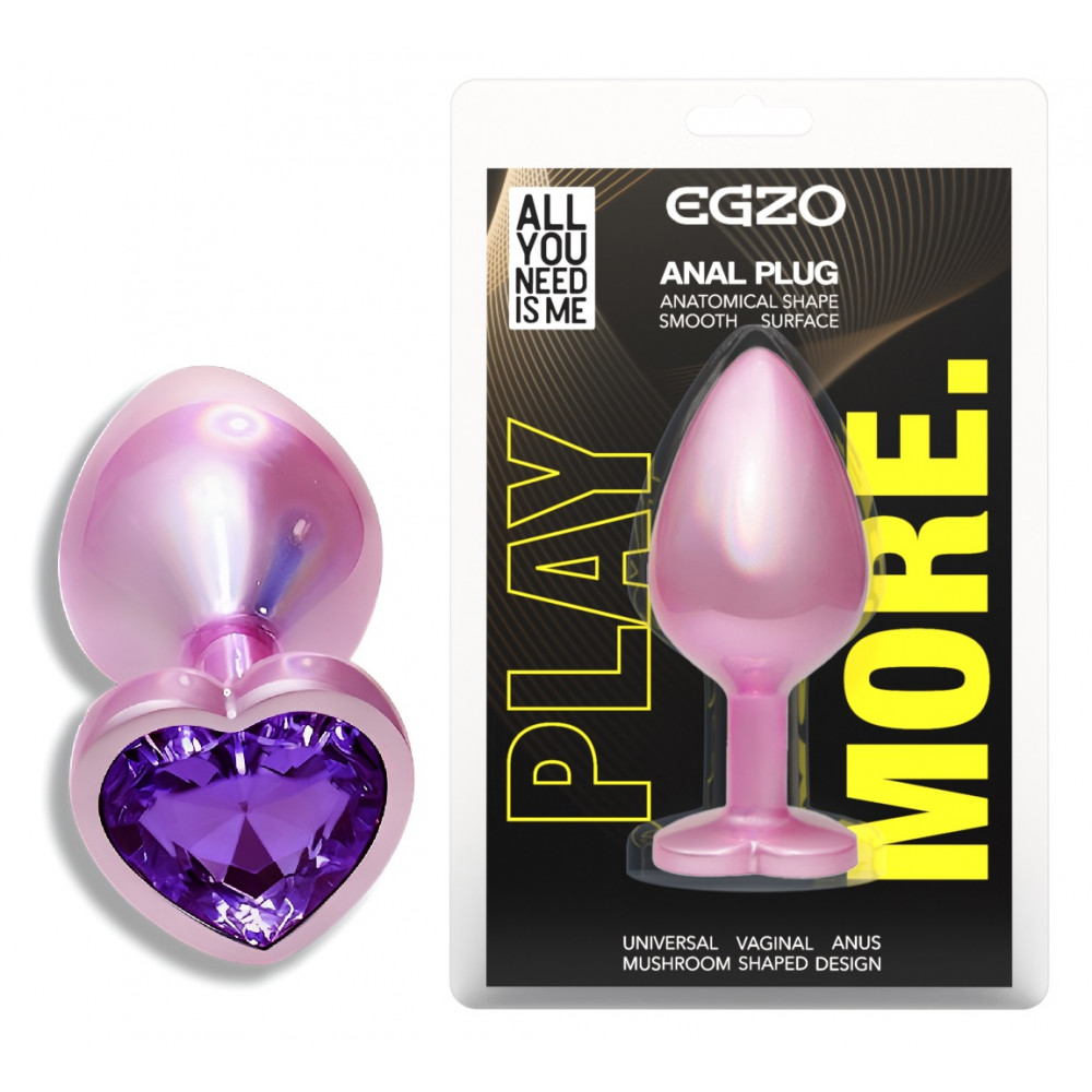 Анальные игрушки без вибрации - Анальная пробка с кристаллом EGZO - Pink Perl Heart Plug Purple, size S