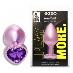Анальная пробка с кристаллом EGZO - Pink Perl Heart Plug Purple, size S