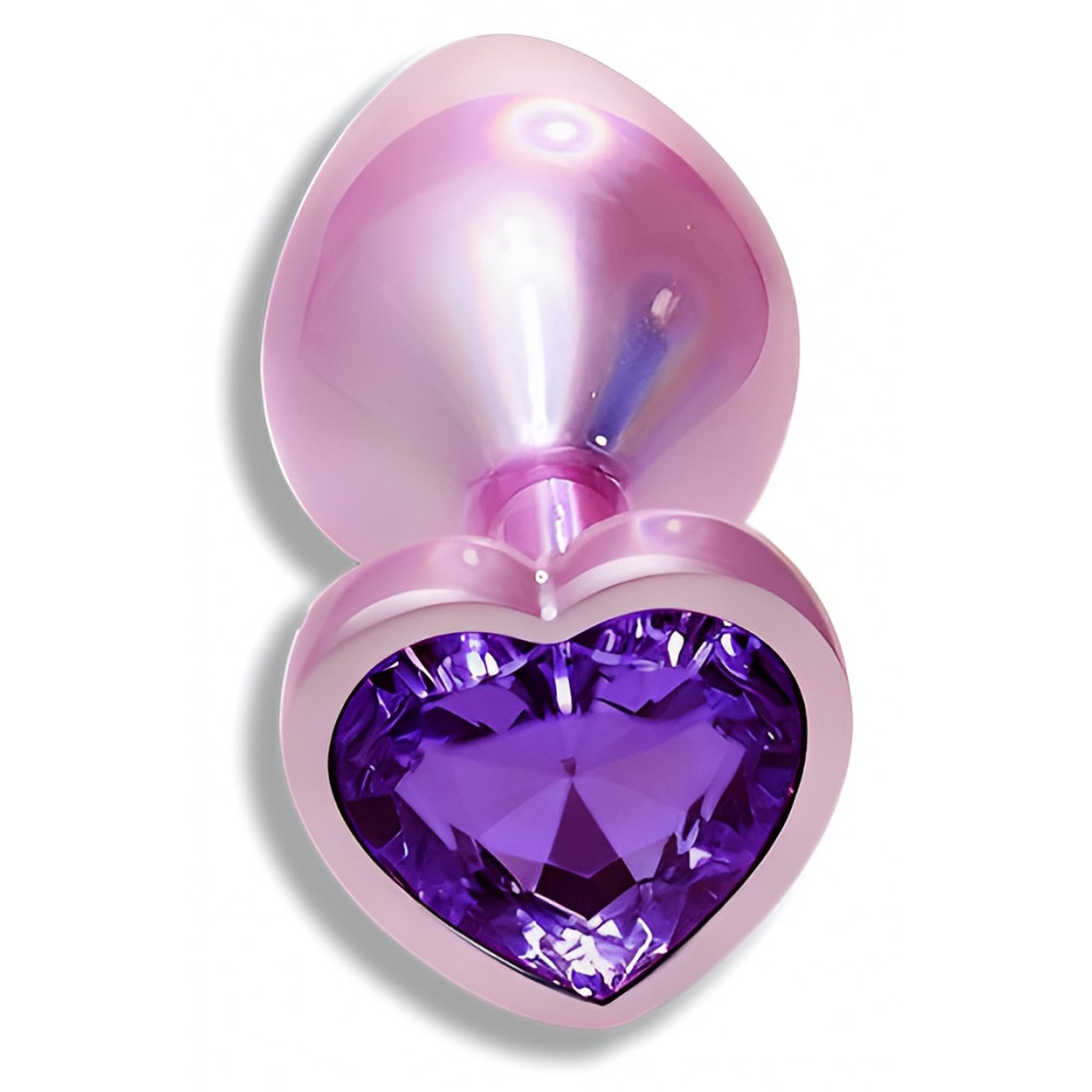 Анальные игрушки без вибрации - Анальная пробка с кристаллом EGZO - Pink Perl Heart Plug Purple, size S 5
