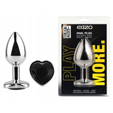 Анальная пробка с кристаллом EGZO - Silver Heart Plug Black size M
