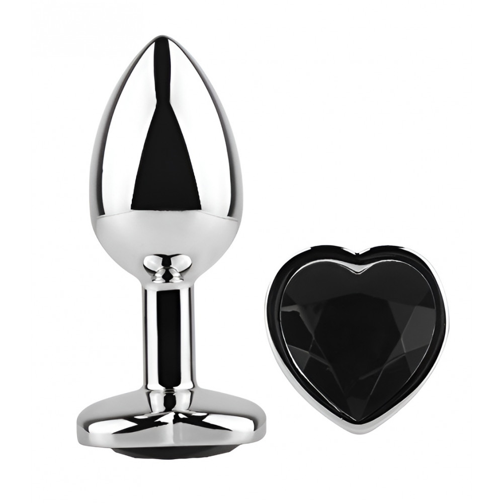  - Анальная пробка с кристаллом EGZO - Silver Heart Plug Black size M 1