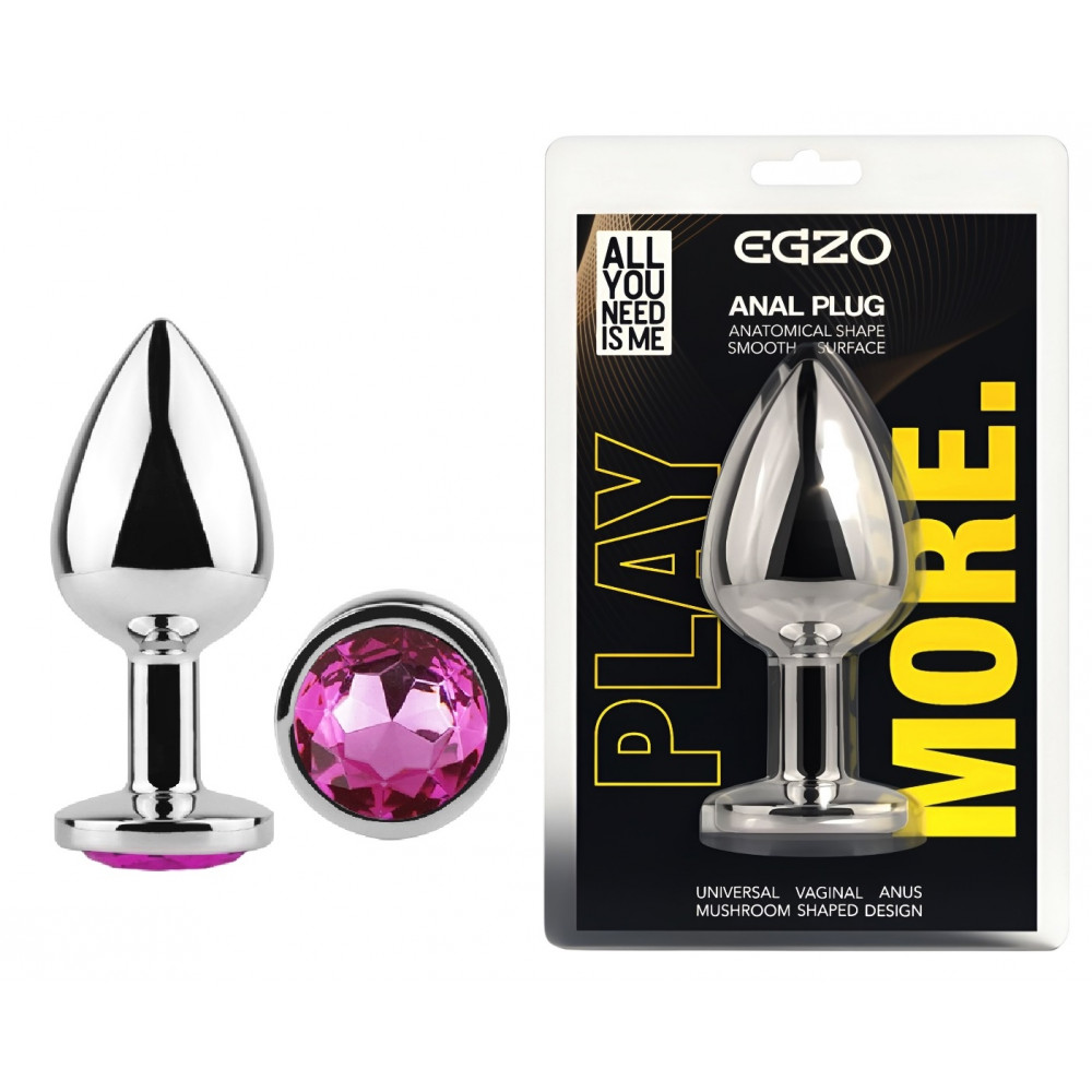 Анальные игрушки без вибрации - Анальная пробка с кристаллом EGZO - Silver Round Plug Rose size S