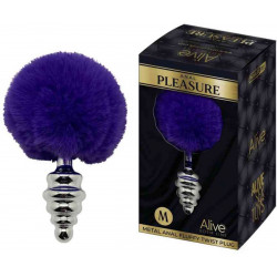 Анальная рельефная пробка Alive Anal Pleasure с темно-фиолетовым хвостом, М