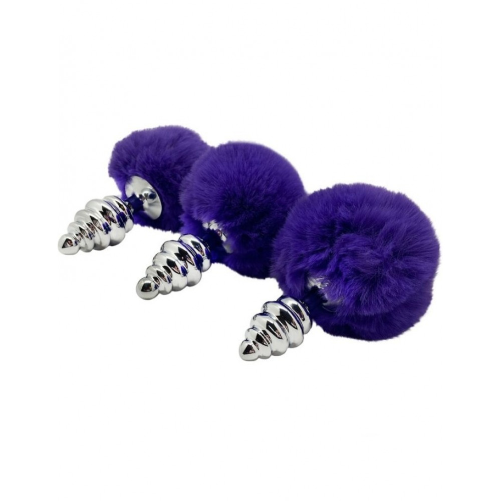 Анальные игрушки без вибрации - Анальная рельефная пробка Alive Anal Pleasure с темно-фиолетовым хвостом, М 4