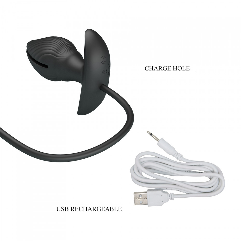 Анальные игрушки с вибрацией - Анальная вибропробка с накачкой Pretty Love Manson «Ракушка», черная, 9.6 х 4 см 7