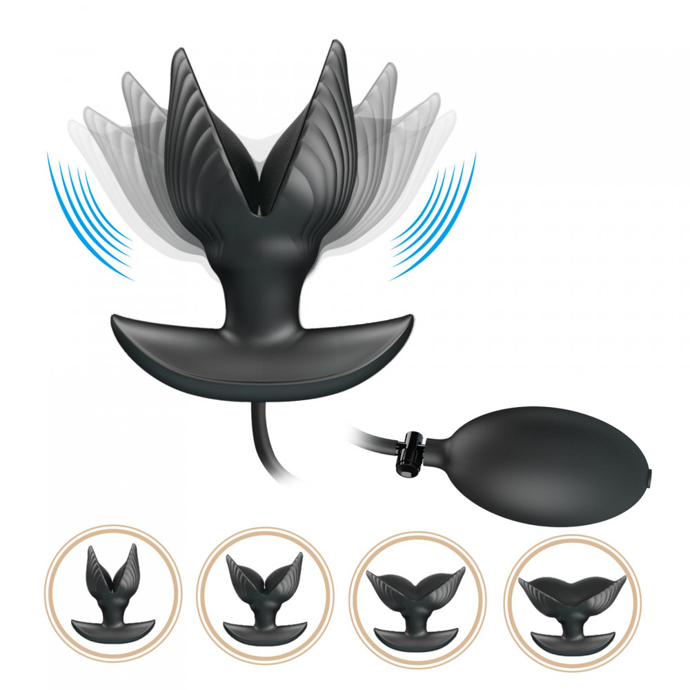 Анальные игрушки с вибрацией - Анальная вибропробка с накачкой Pretty Love Manson «Ракушка», черная, 9.6 х 4 см 1