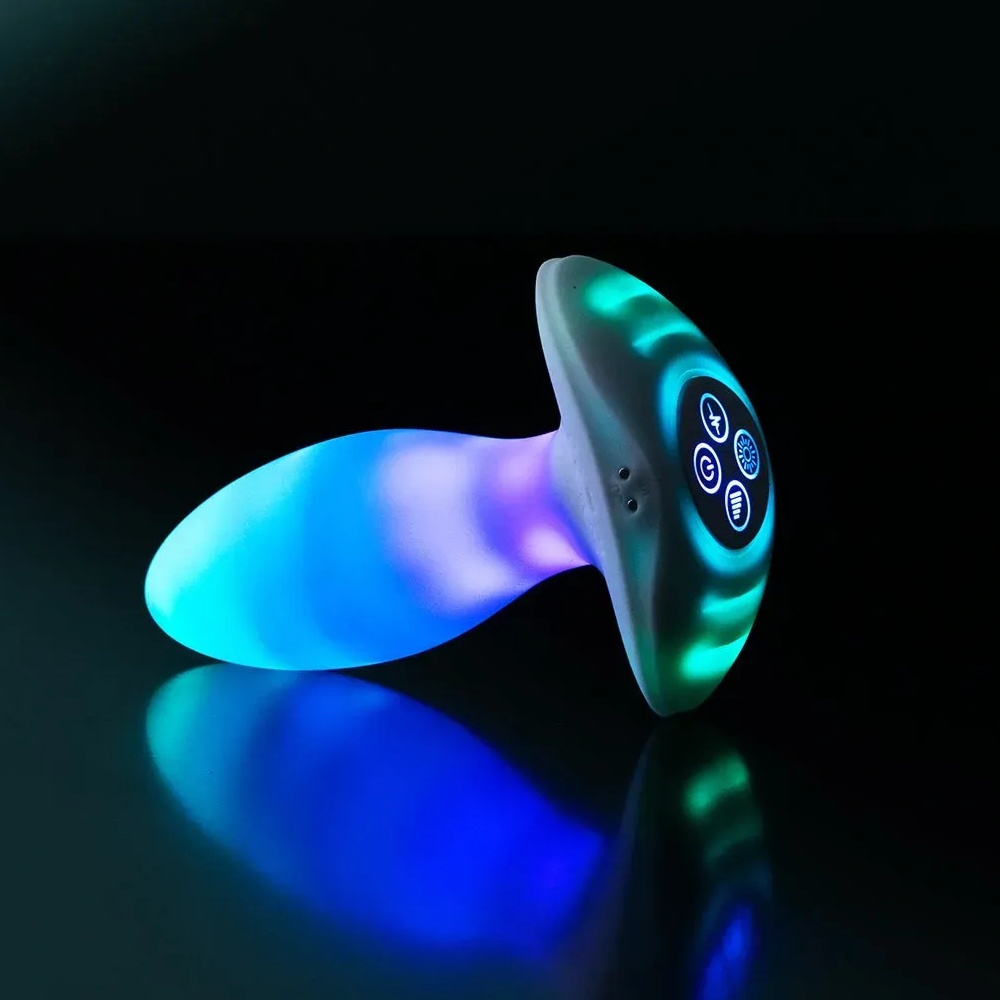 Анальные игрушки без вибрации - Анальная вибропробка с RGB-подсветкой и приложением Illumination The Plug, белая, 10,2 × 3,2 см