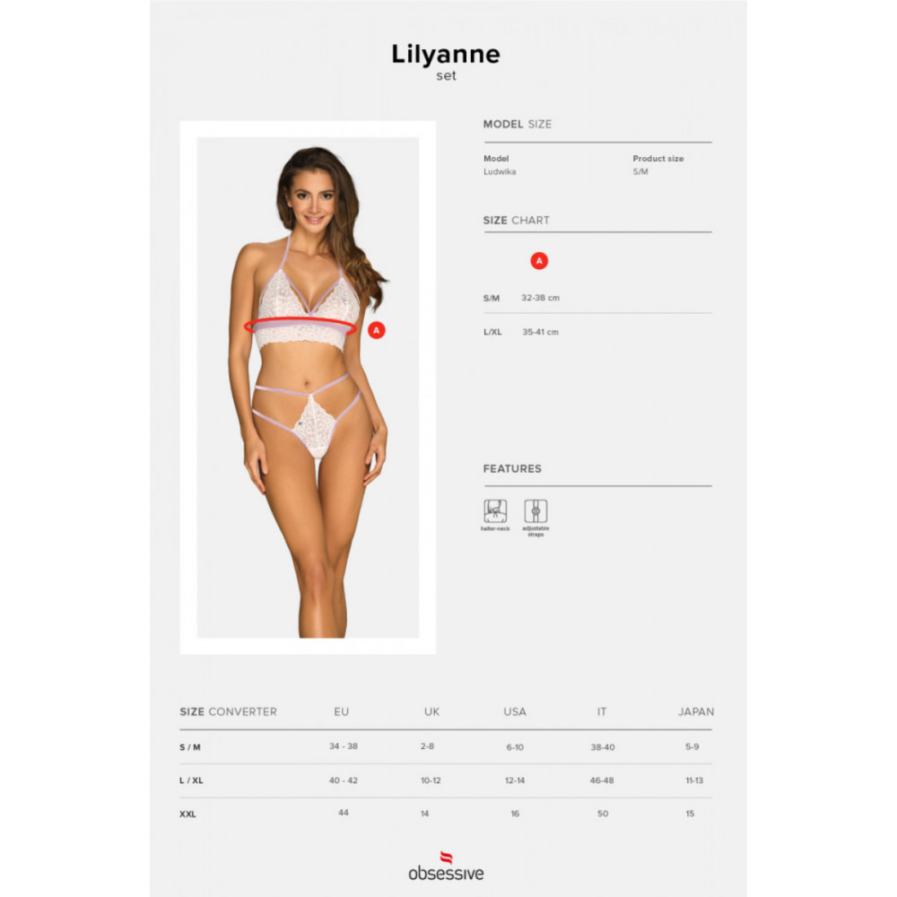 Разное - Эротичный комплект кружевной Obsessive Lilyanne 2-pcs set white S/M 3