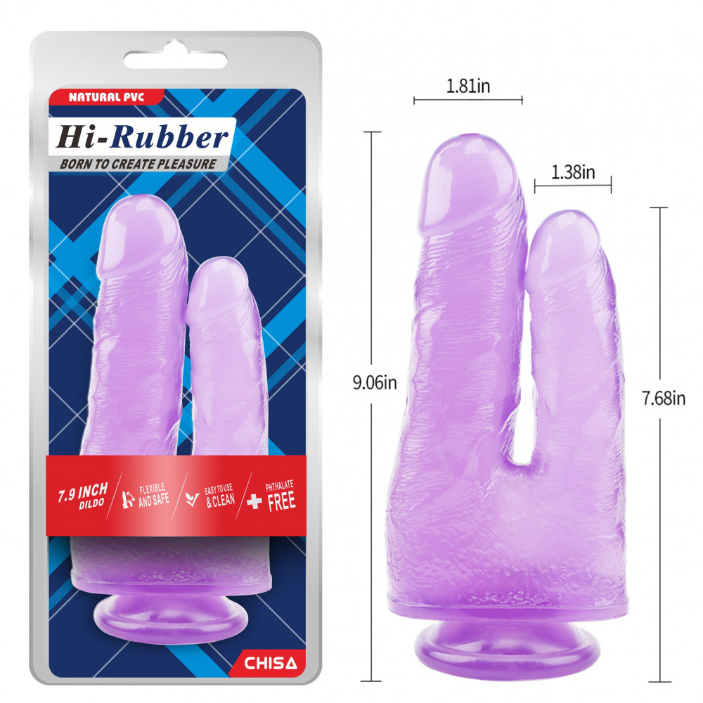 Разное - Фаллоимитатор двойной Chisa Hi-Rubberна присоске, фиолетовый 4