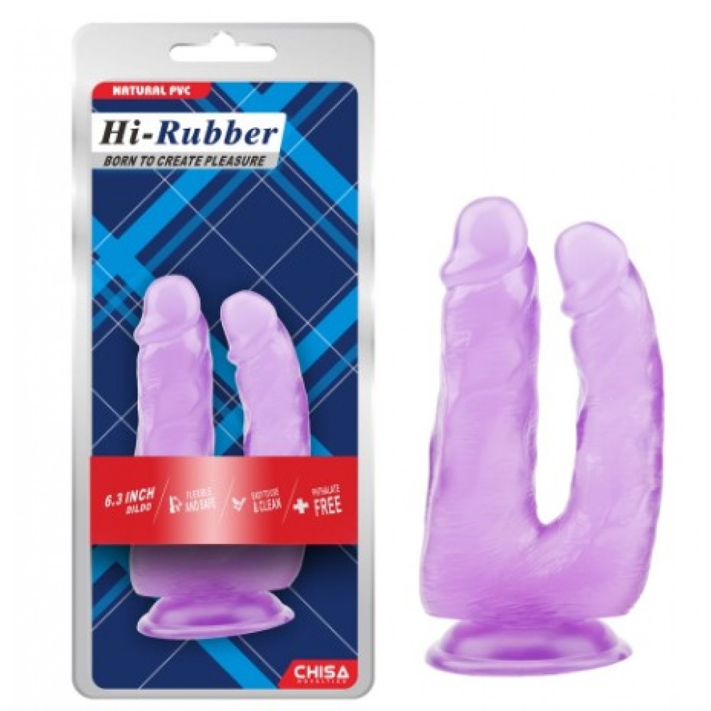 Секс игрушки - Фаллоимитатор двойной на присоске фиолетовый Chisa Hi-Rubber 7.9