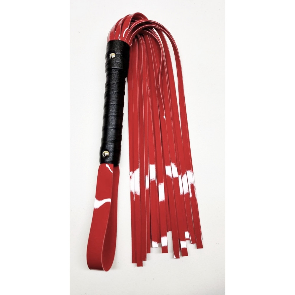 Электростимуляторы - Флоггер из искуственной лакированной кожи Flirty ECO Varnish Leather - Black & Red, BL-00045