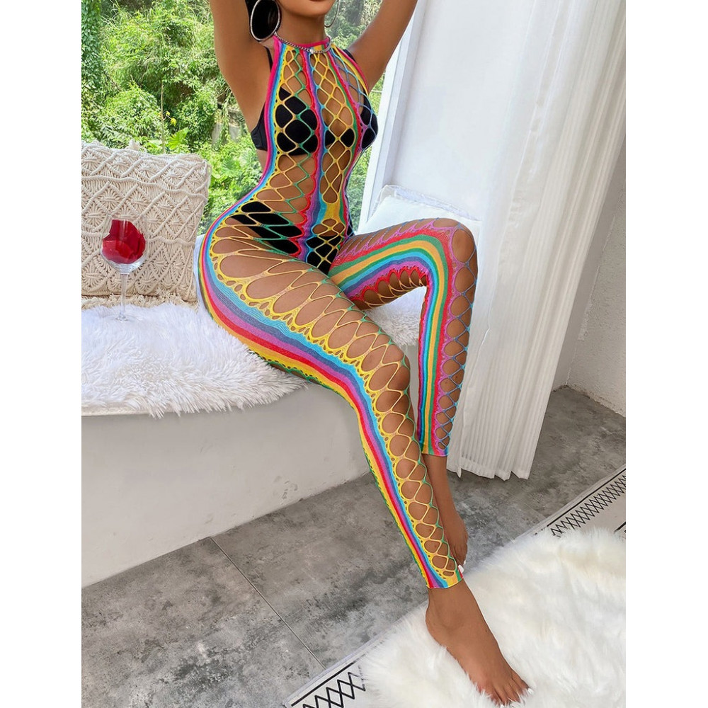 Різне - Комбінезон у сіточку Star Night з відкритою спиною та відкритим доступом, райдужний 1