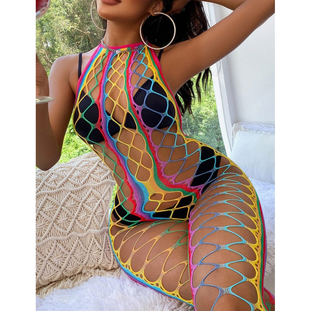 Різне - Комбінезон у сіточку Star Night з відкритою спиною та відкритим доступом, райдужний