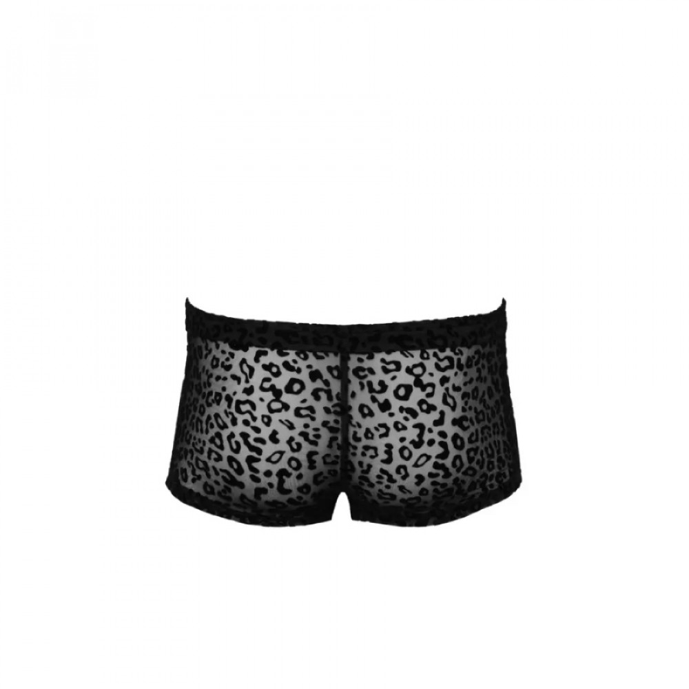 - Чоловічі шорти Noir Handmade, розмір S, з прозорої еластичної сітки з леопардовим принтом, чорні 3