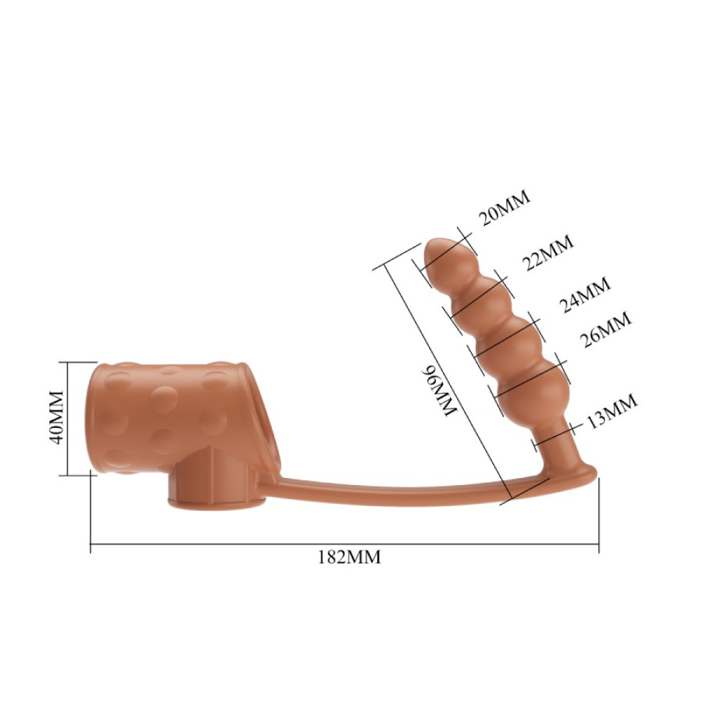 Эрекционные кольца без вибрации - Насадка на член и мошонку Pretty Love с анальным стимулятором, бежевая, 18.2 х 2–2.6 см 6