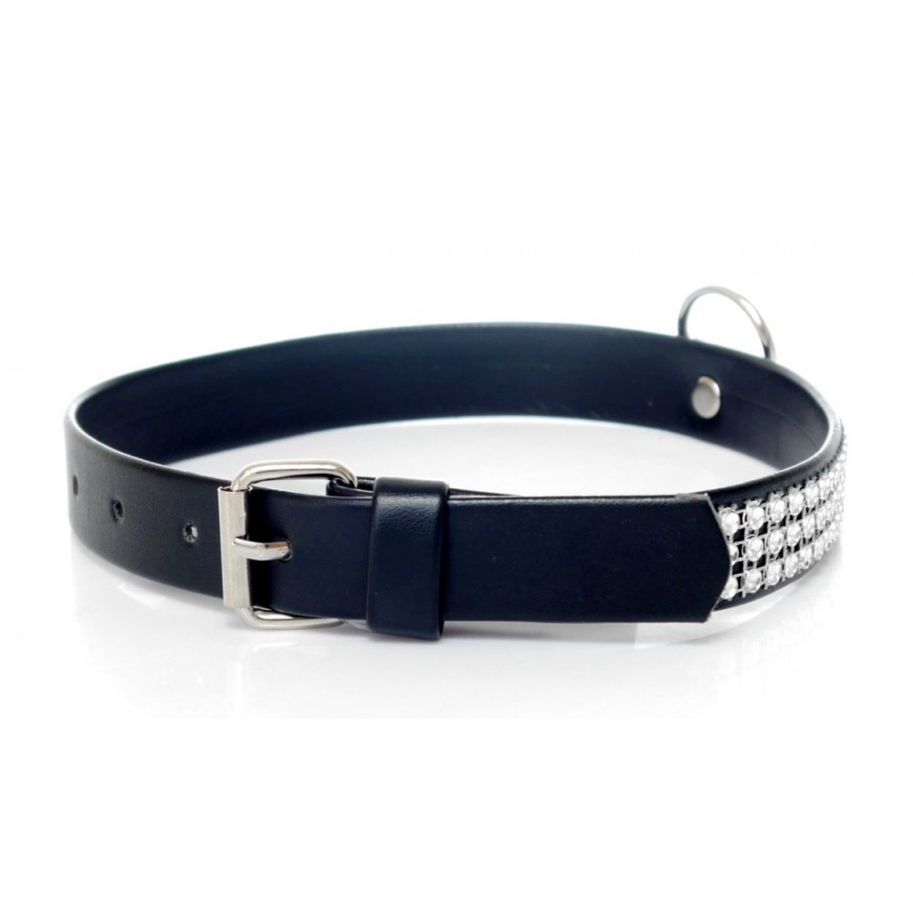 Різне - Нашийник зі штучної шкіри з кристалами Fetish Boss Series - Collar with crystals Silver, BS3300099 3