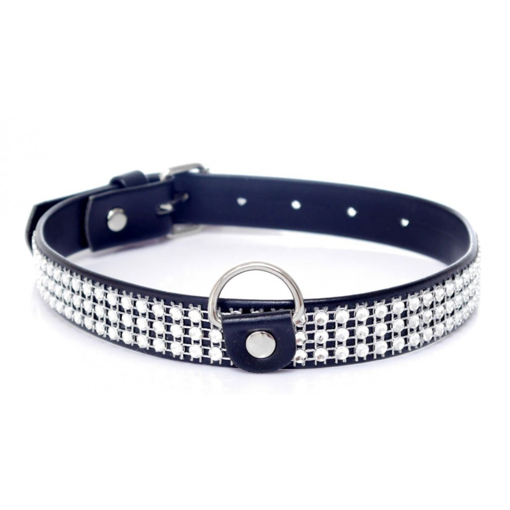 Різне - Нашийник зі штучної шкіри з кристалами Fetish Boss Series - Collar with crystals Silver, BS3300099