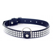 Нашийник зі штучної шкіри з кристалами Fetish Boss Series - Collar with crystals Silver, BS3300099
