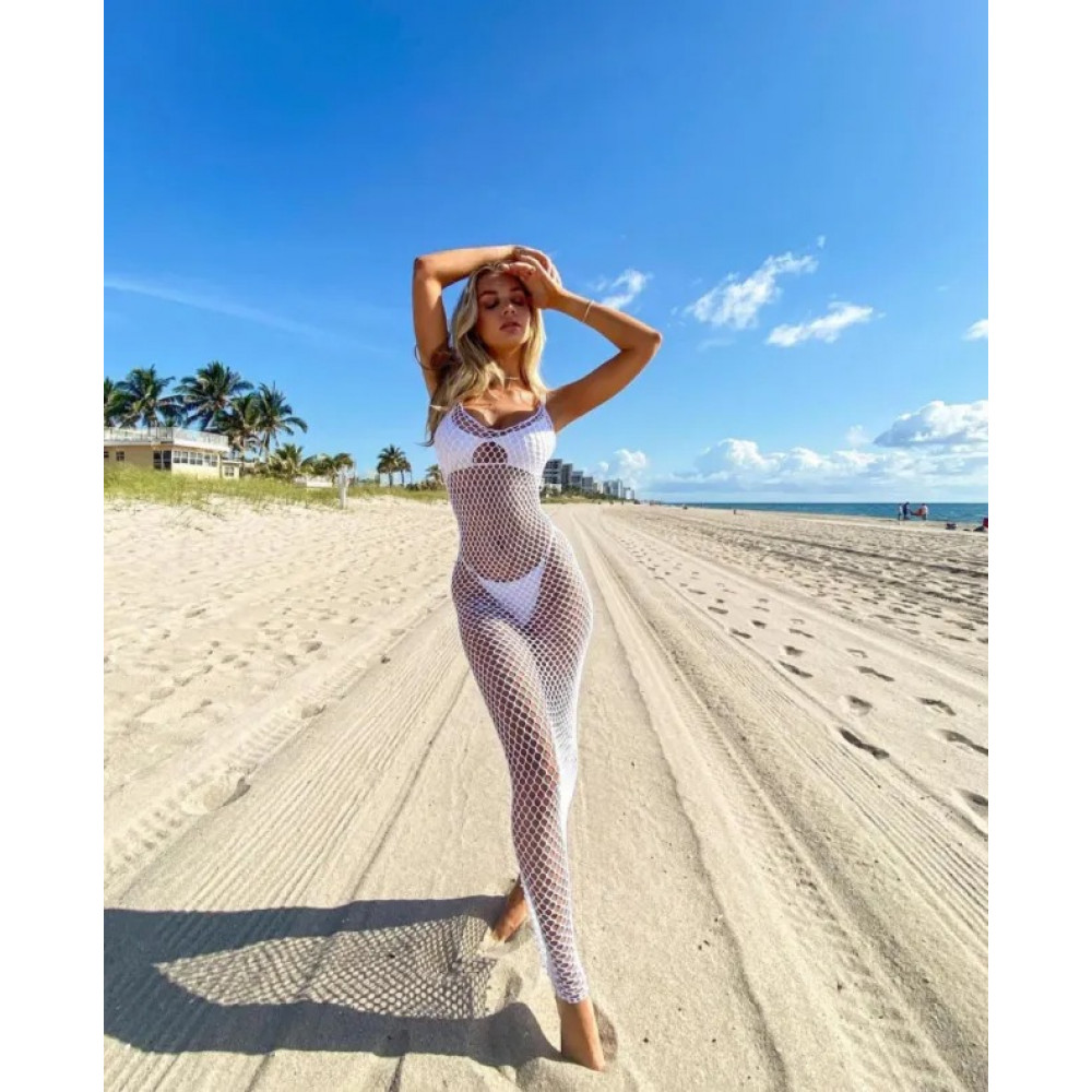 Разное - Платье длинное в крупную сетку Leg Avenue, белое, O/S 9