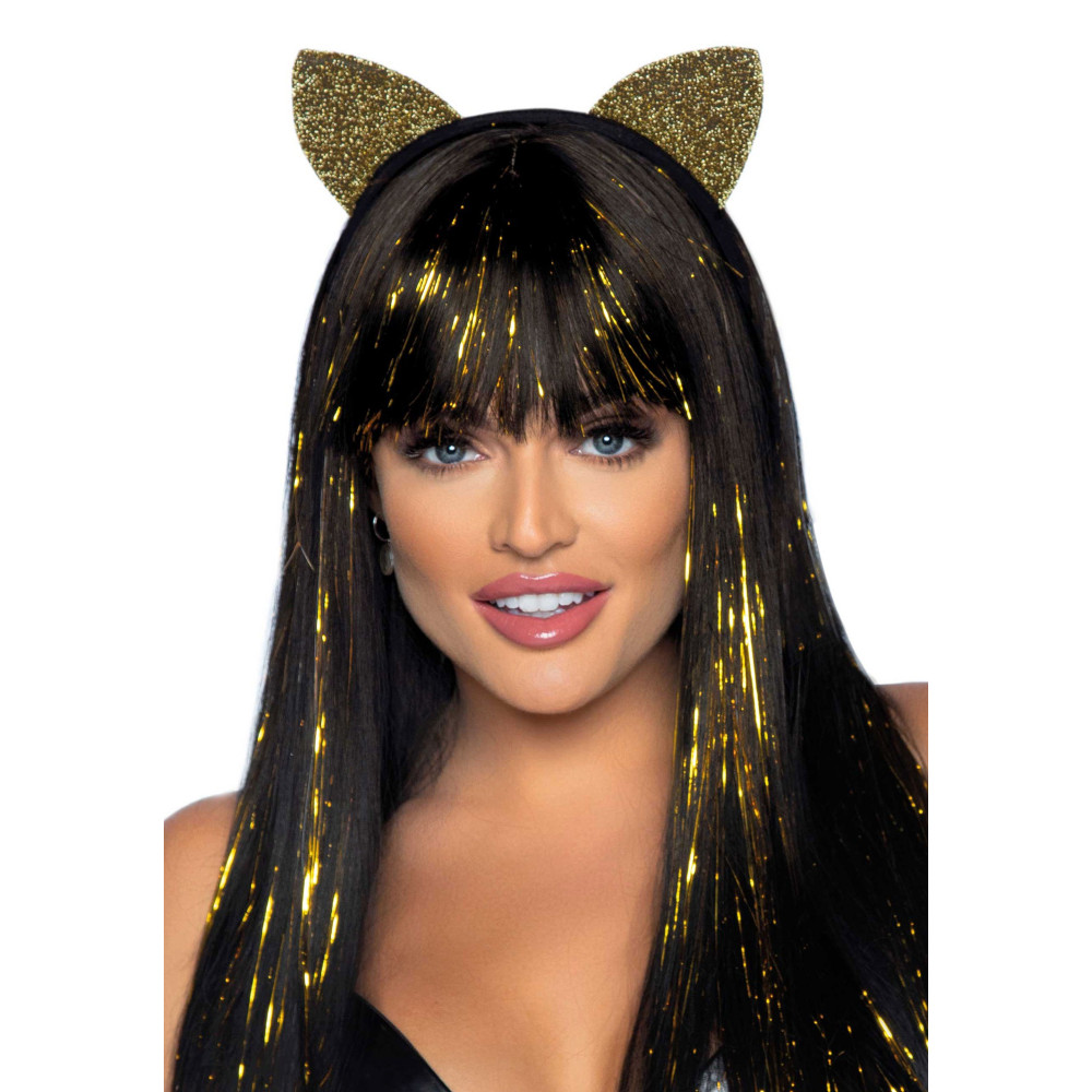 Эротическое белье - Повязка на голову с кошачьими ушками Leg Avenue Glitter cat ear headband O/S