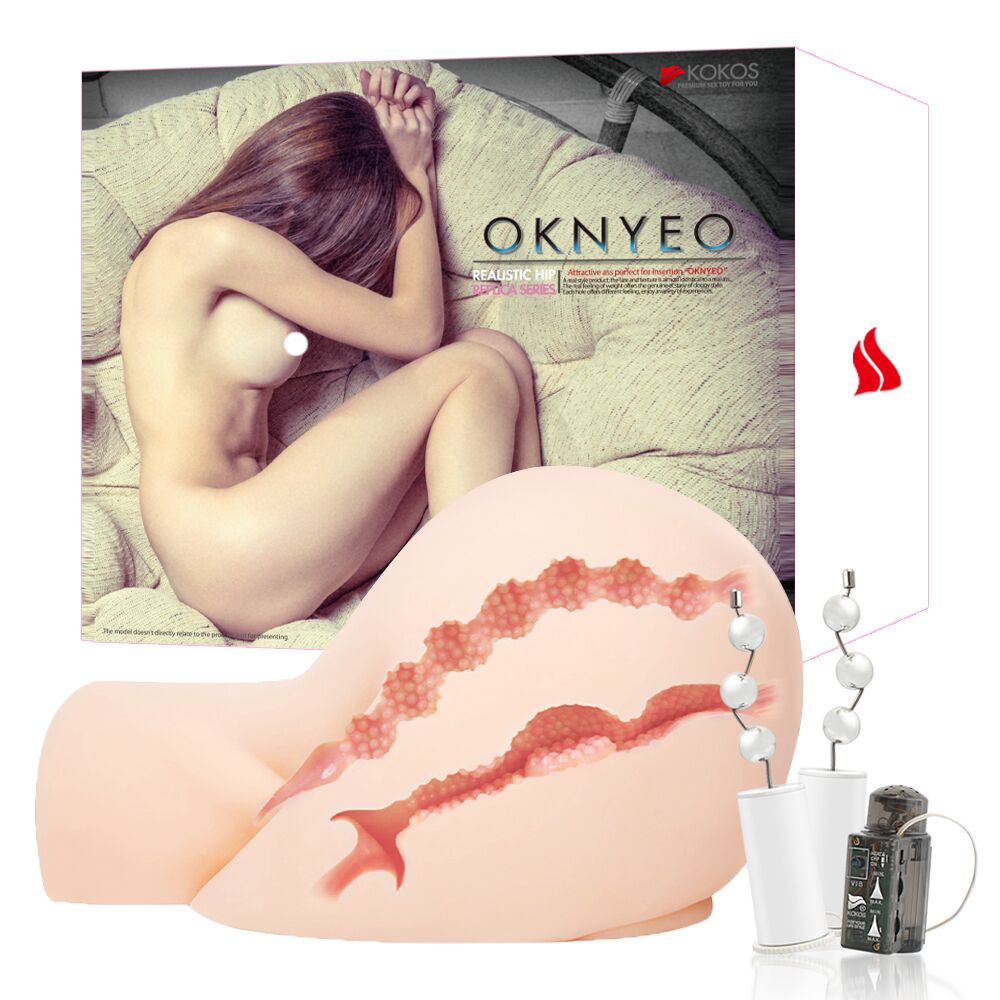 Мастурбаторы с вибрацией - Мастурбатор-попка Kokos Oknyeo 2WayPlus с вибрацией и массажем, два входа: вагина и попка 7