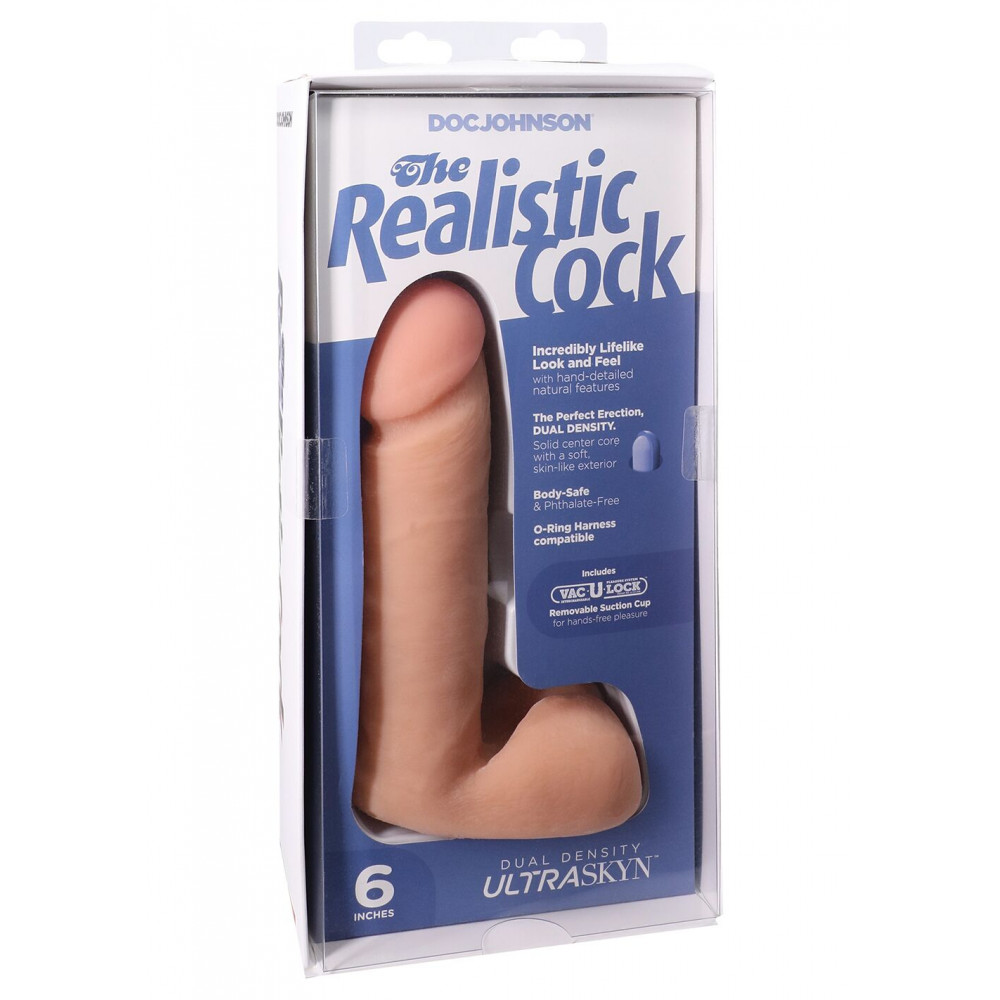 Фаллоимитаторы - Фаллоимитатор Doc Johnson The Realistic Cock 6 inch White — ULTRASKYN, Vack-U-Lock, диаметр 4,3 см 3