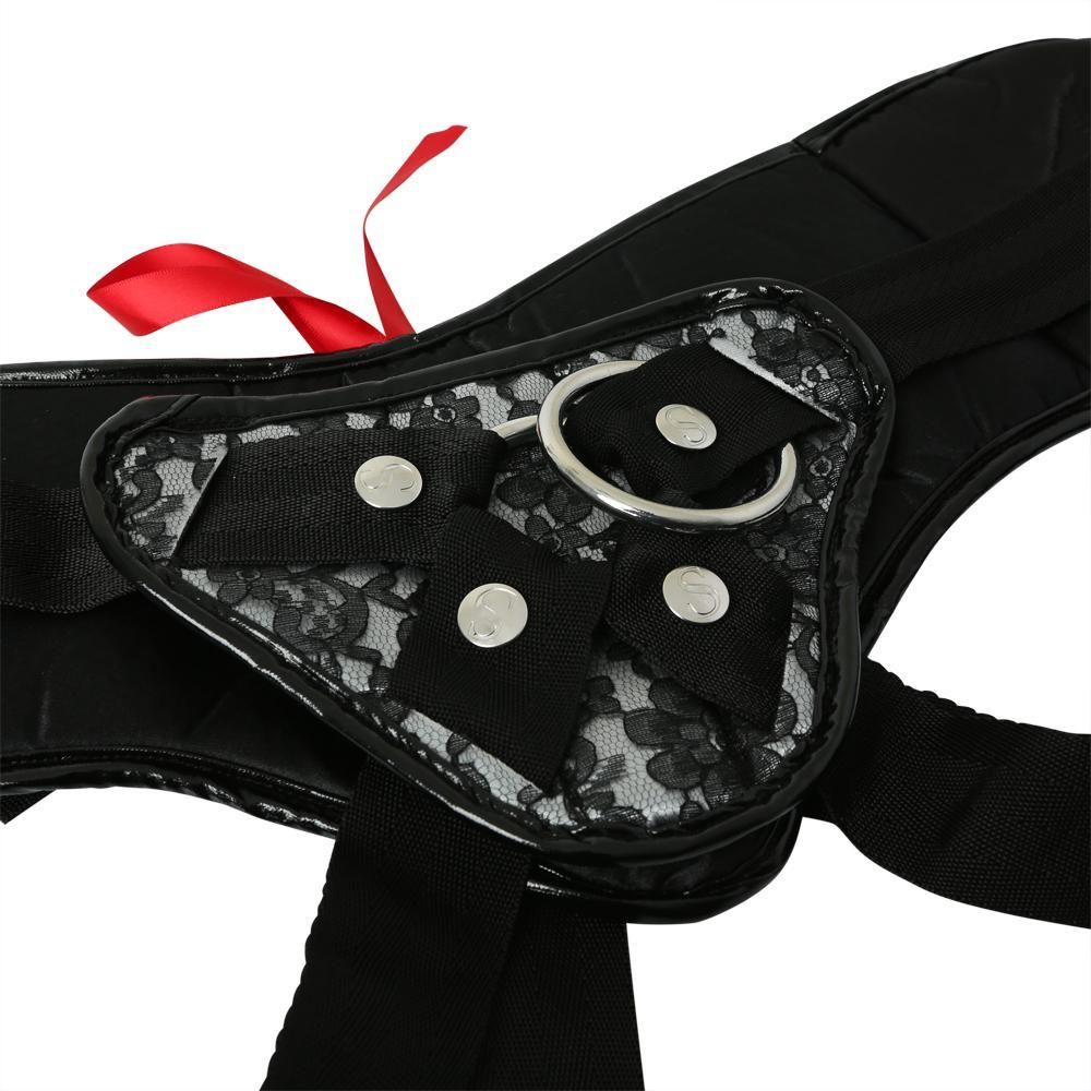 Женское эротическое белье - Трусы для страпона Sportsheets - Plus Grey & Black Lace Corsette Strap On 2