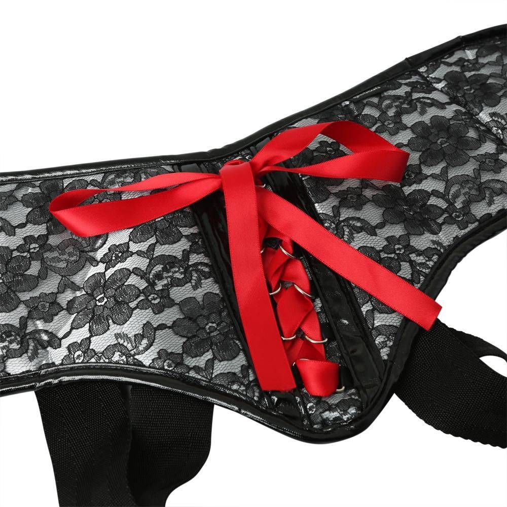 Женское эротическое белье - Трусы для страпона Sportsheets - Plus Grey & Black Lace Corsette Strap On 3