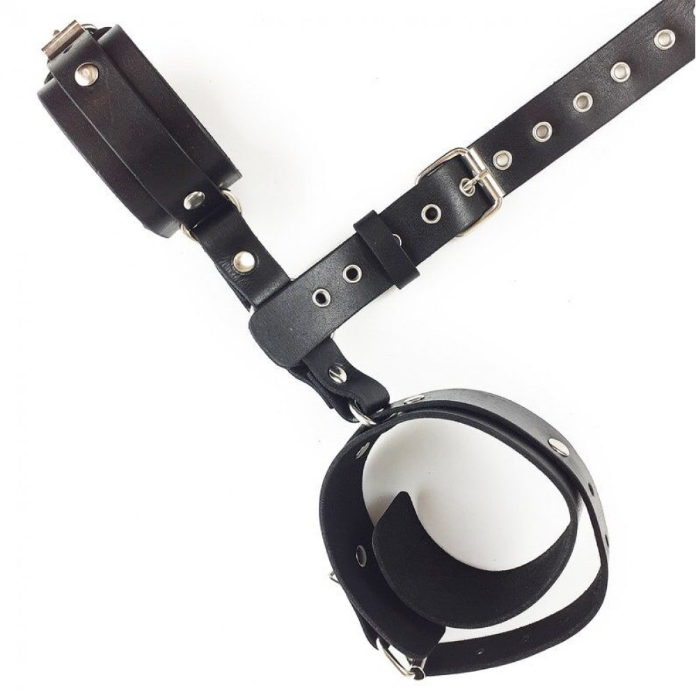 БДСМ наручники - Фиксаторы для шеи и рук Art of Sex - Bondage Set из натуральной кожи, цвет черный 3