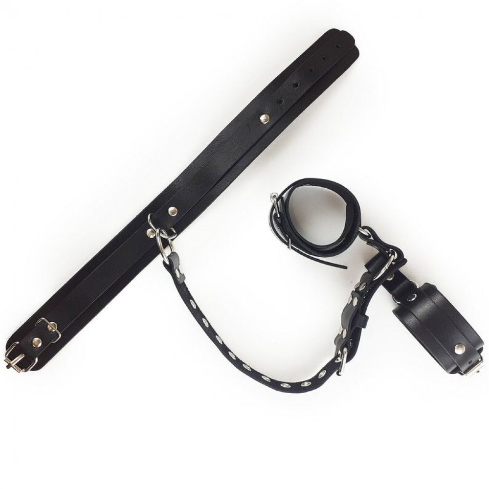 БДСМ наручники - Фиксаторы для шеи и рук Art of Sex - Bondage Set из натуральной кожи, цвет черный 5
