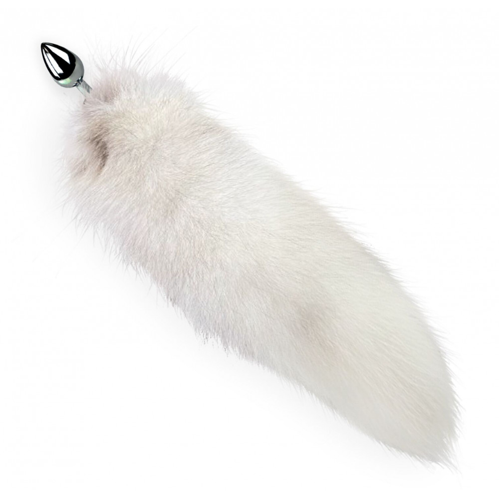 Анальный хвост - Металлическая анальная пробка с хвостом из натурального меха Art of Sex size M White fox 3