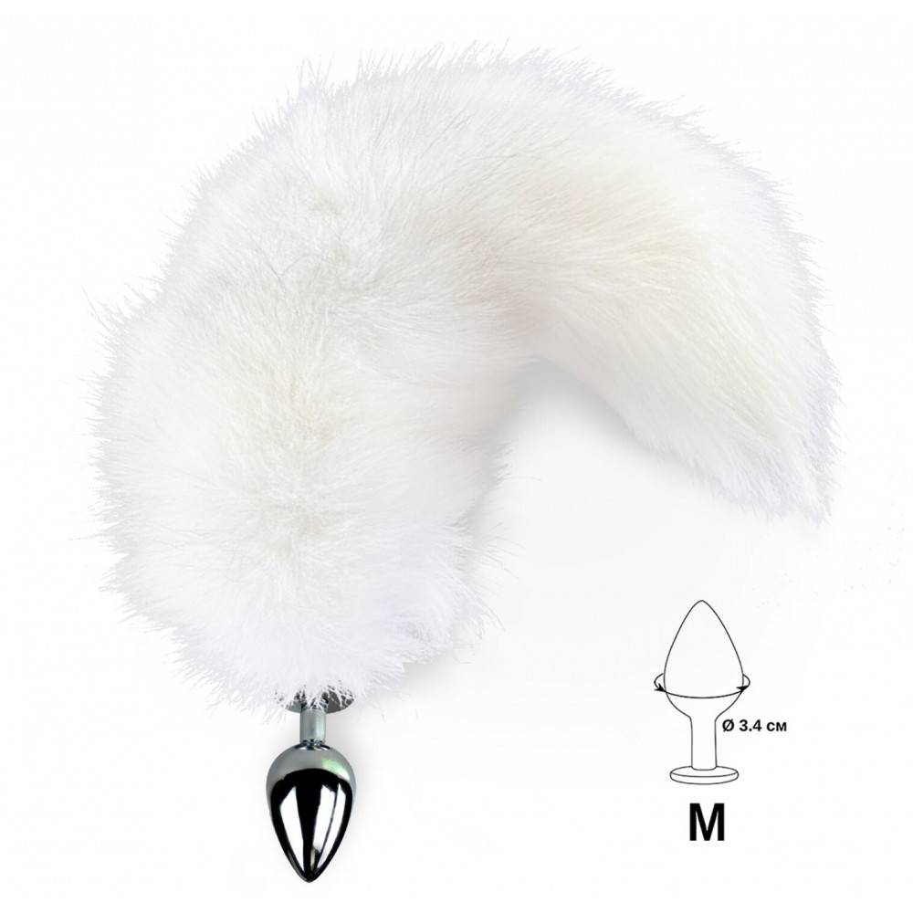 Анальный хвост - Металлическая анальная пробка с хвостом из натурального меха Art of Sex size M White fox 4