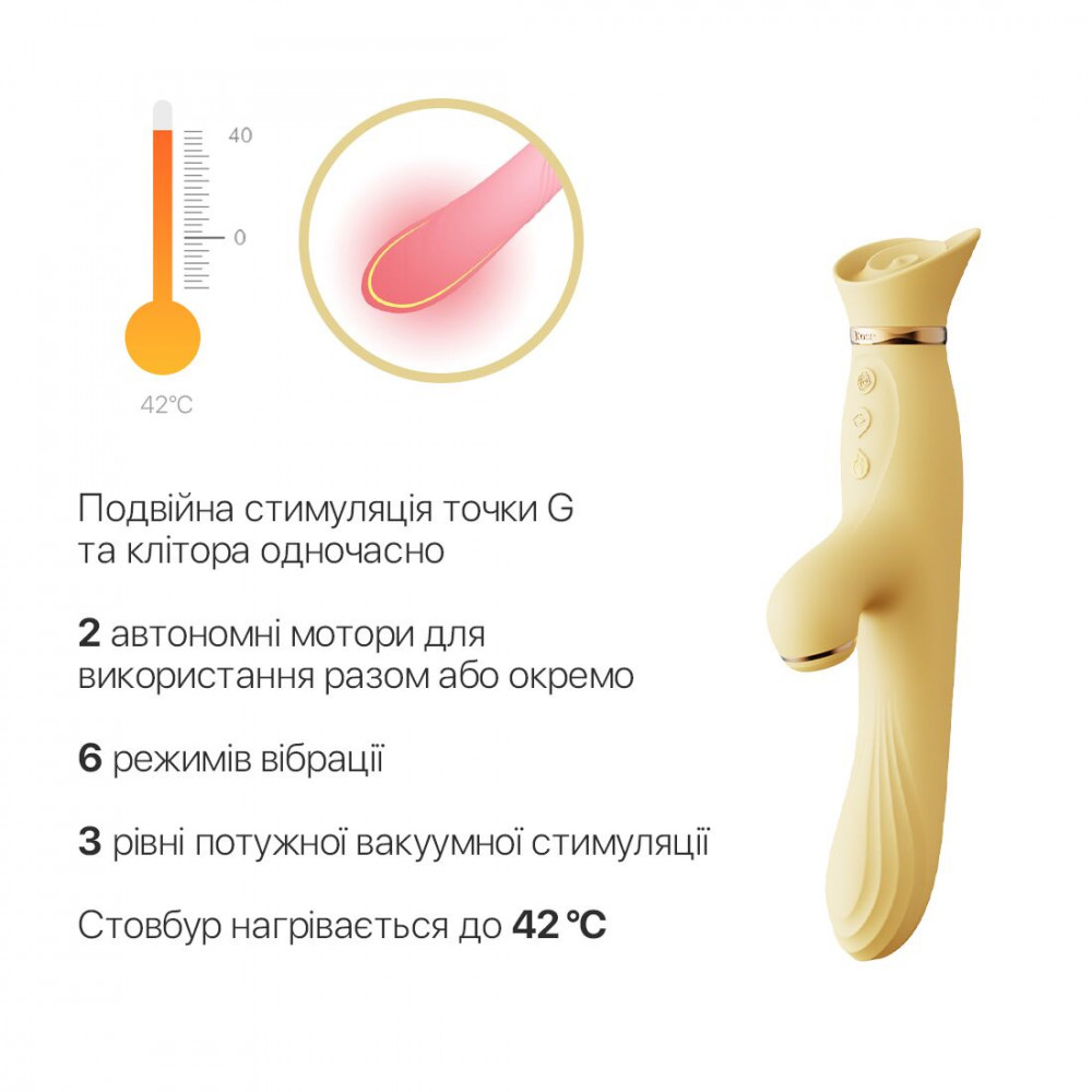 Вибратор-кролик - Вибратор с подогревом и вакуумной стимуляцией клитора Zalo - ROSE Vibrator Lemon Yellow 6