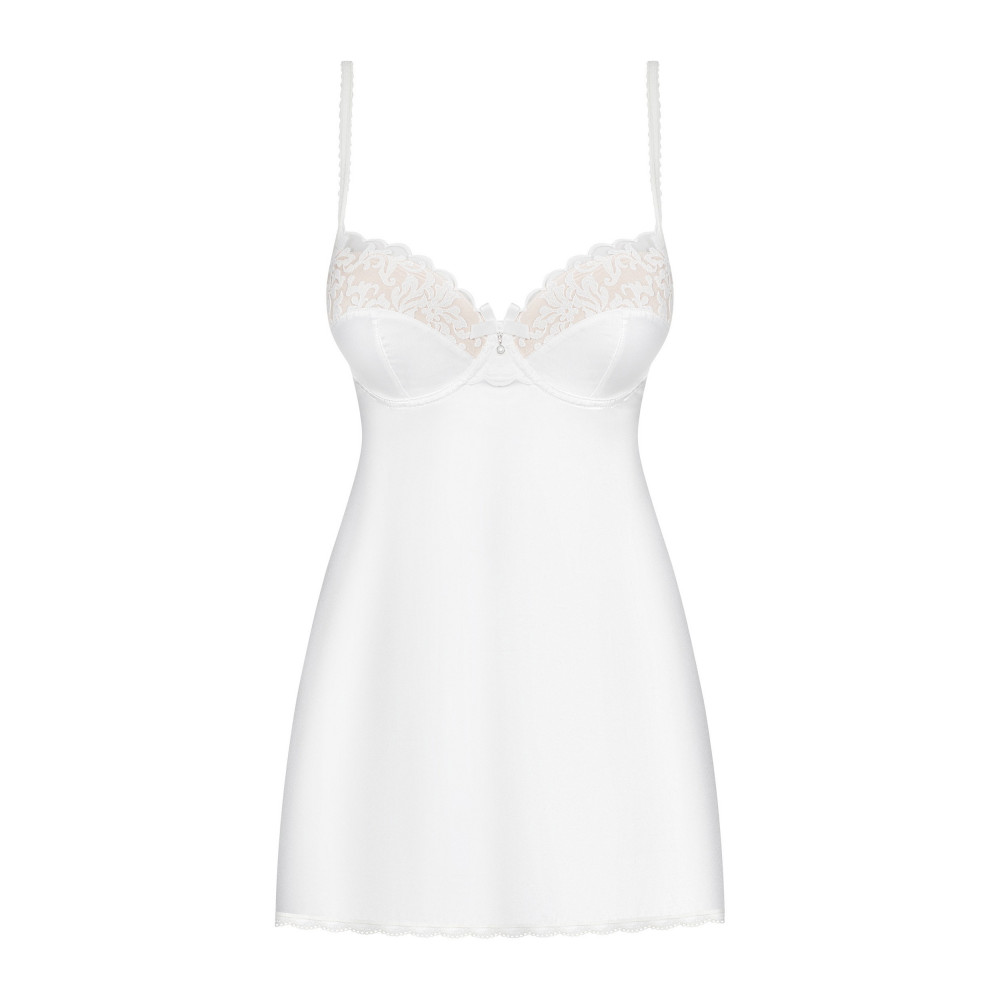 Разное - Сорочка с кружевным верхом Obsessive 871-CHE-2, белый, S/M 4