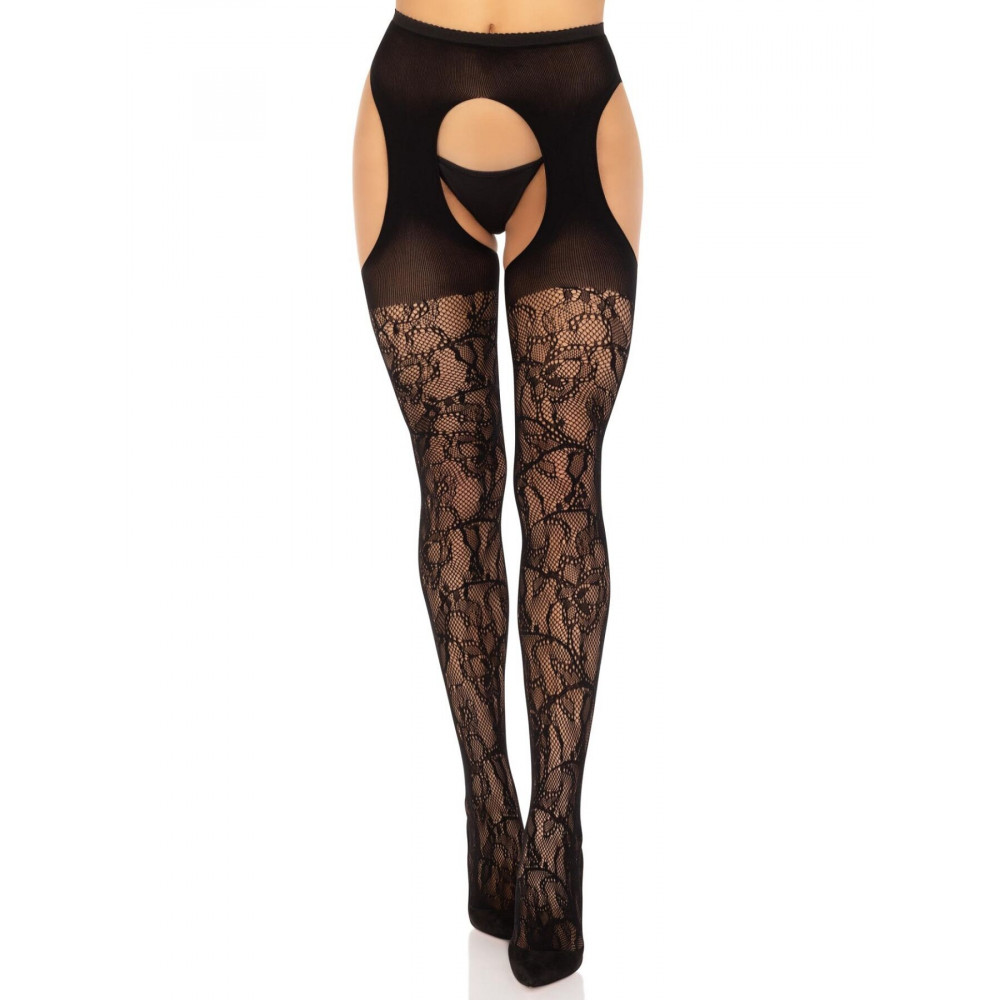 Чулки - Чулки Leg Avenue Eyelet lace suspender hose Black One Size