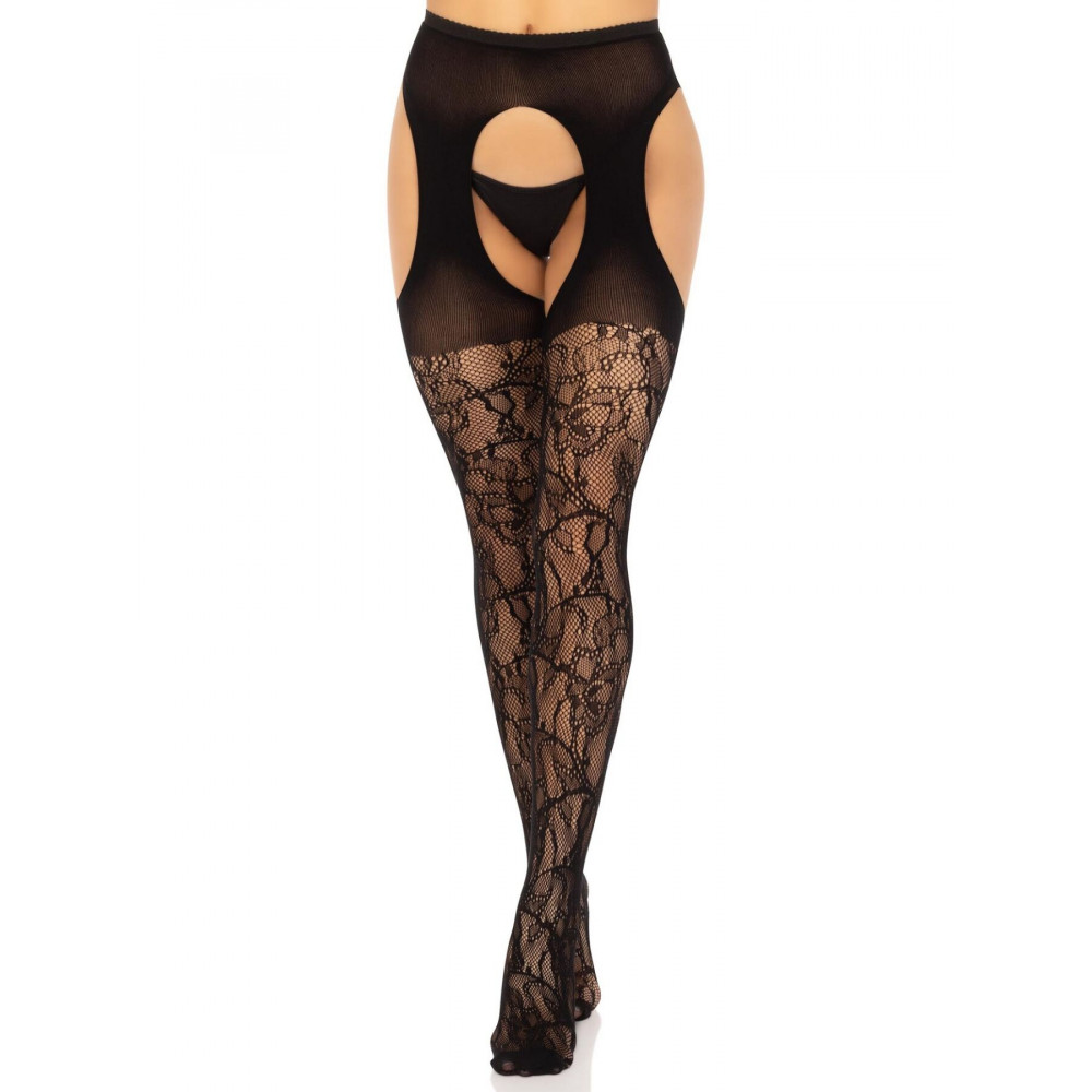 Чулки - Чулки Leg Avenue Eyelet lace suspender hose Black One Size 4