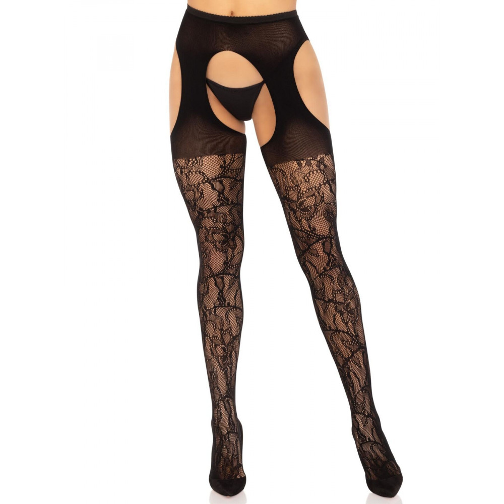 Чулки - Чулки Leg Avenue Eyelet lace suspender hose Black One Size 3