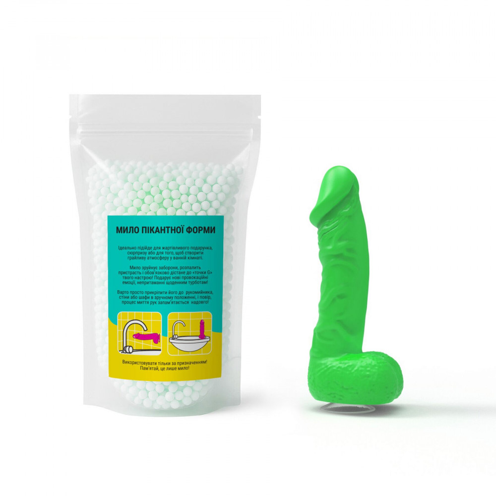 Секс приколы - Крафтовое мыло-член с присоской Чистий Кайф MEDIUM Green, натуральное 3