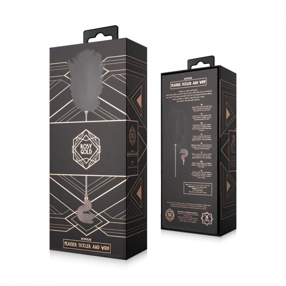 Плети, стеки, флоггеры, тиклеры - Щекоталка с металлическим флоггером Rosy Gold - Feather Tickler & Whip 8