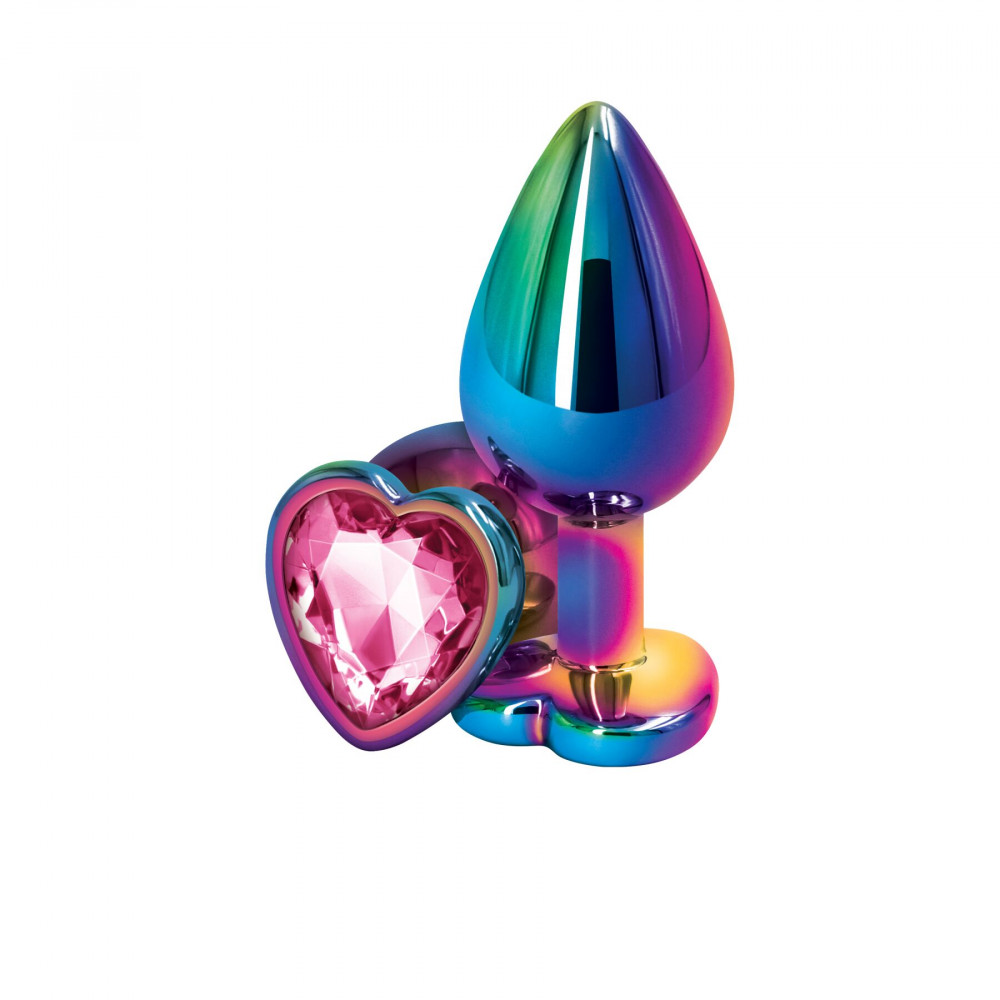 Анальные игрушки без вибрации - Анальная пробка NS Novelties Rear Assets - Multicolor Heart - Medium - Pink